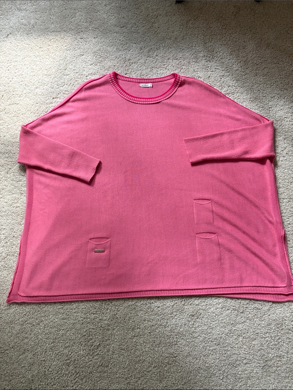 Mersea Catalina Sweater in gorgeous bright pink with contrast stitching